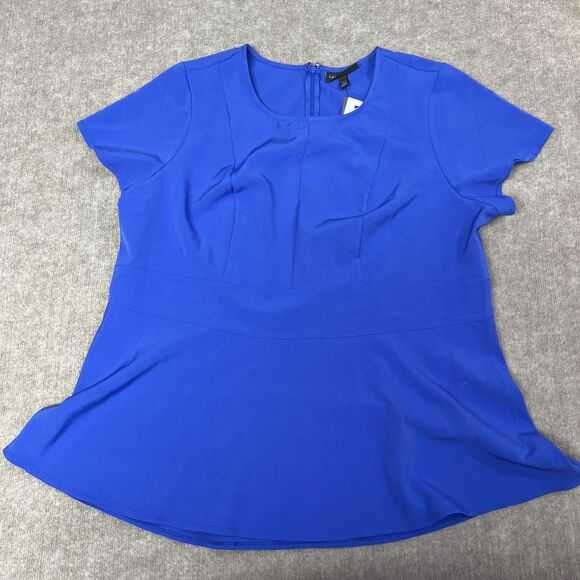 NWT Lane Bryant Womens 22 Top Blue Short Sleeve Peplum Career Modest Comfort - Picture 1 of 9